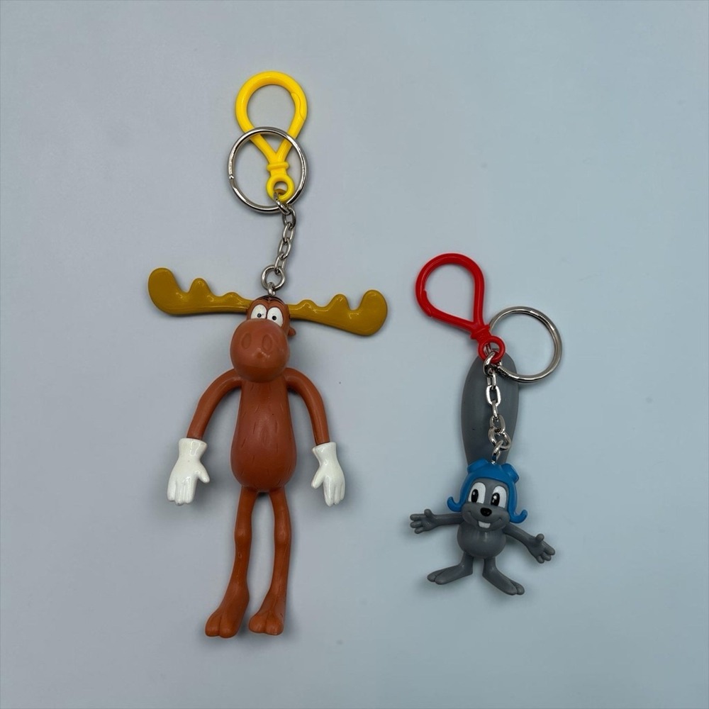 2 Rocky & Bullwinkle Keychains Bendable Moose & Squirrel Souvenirs Ward products